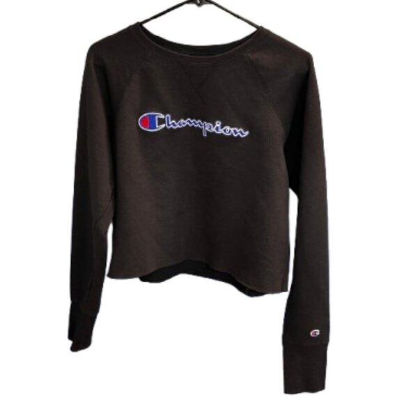 🖤 Champion Women’s Cropped Sweatshirt Black Long Sleeve - Picture 1 of 6